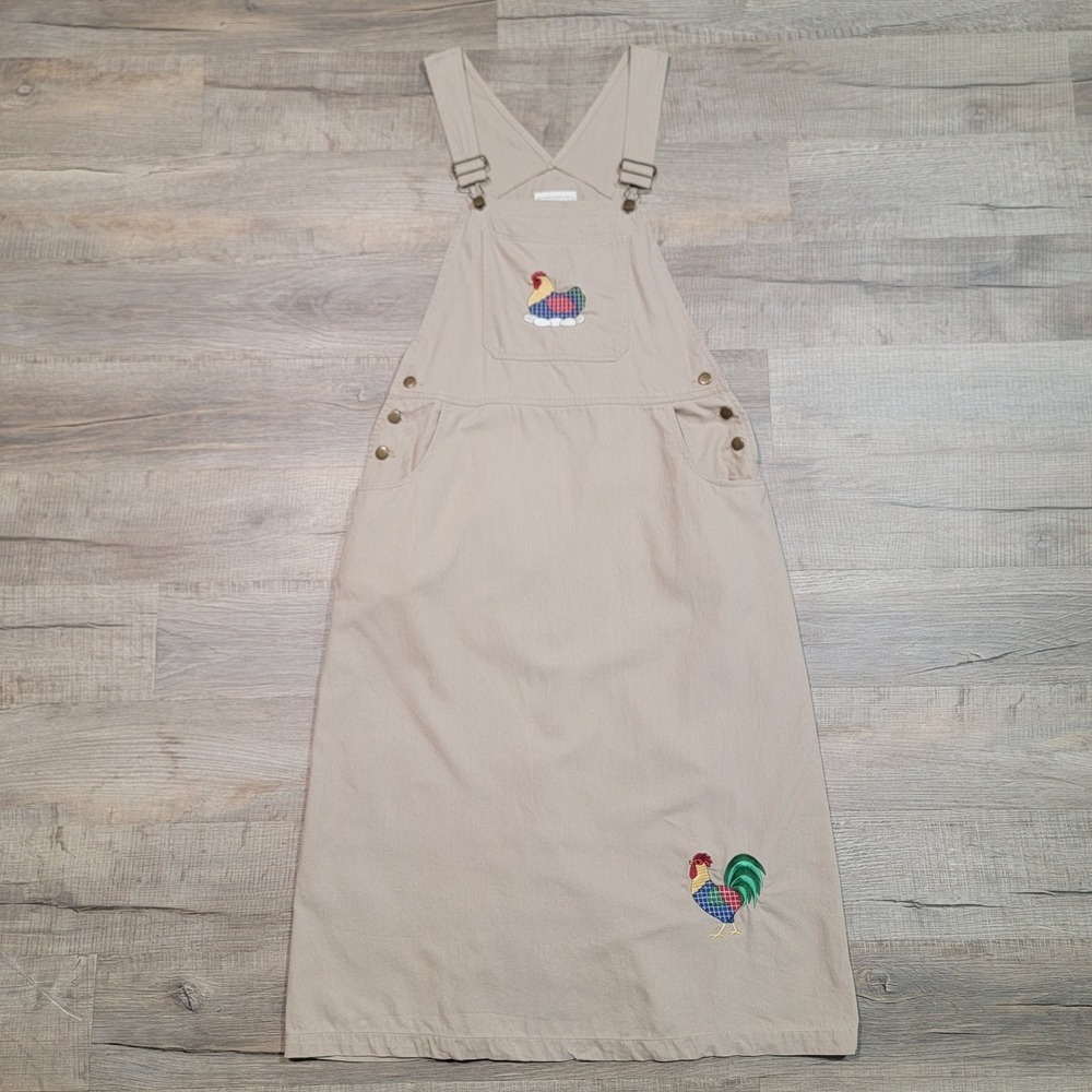 Mandal Bay Long Denim Overall Dress Pockets Hen Chicken Cottage Peasant Farm